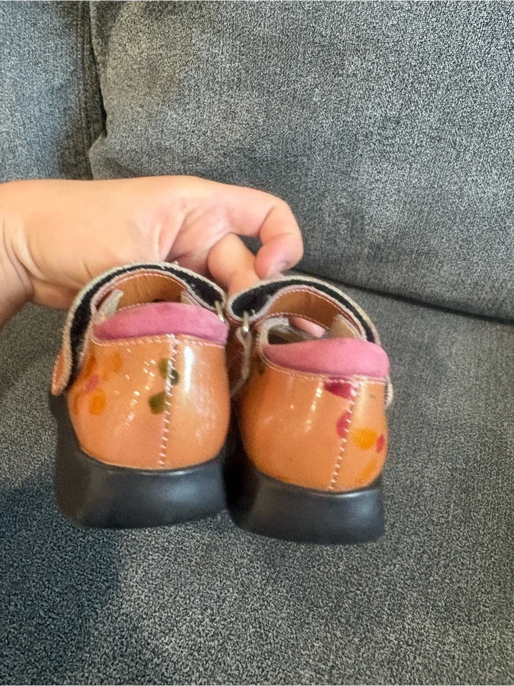 Girls' Peach Floral Mary Jane Dress Shoes with Strap